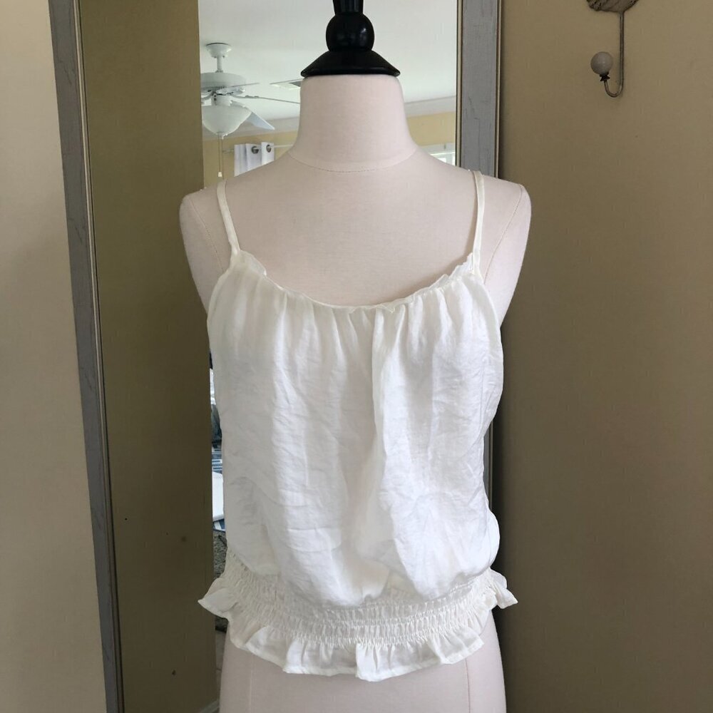 Glam White Ruffle Ruched Camisole Top Size Medium